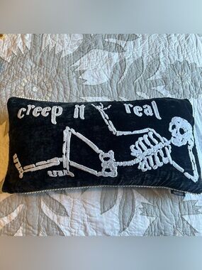 Halloween “Creep It Real” EnVogue Lunaville Skeleton Down Feather Pillow 24x12”